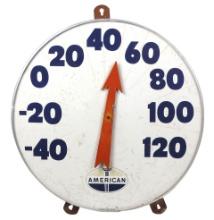 Petroliana Thermometer, litho on tin w/American (AMOCO) oval logo, Good+ working co