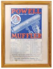 Automobilia Powell Muffler Chart, litho on cdbd w/mechanic & product above