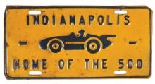License Plate, pre-war 1940's Indianapolis Home Of The 500, embossed metal