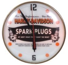 Harley-Davidson Lighted Pam Clock, printed glass face for spark plugs w/nic