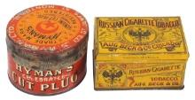 Tobacco Tins (2), Russian Cigarette Tobacco tin w/hinged lid from Aug. Beck