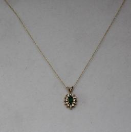 Genuine Emerald Diamond Necklace 14kt