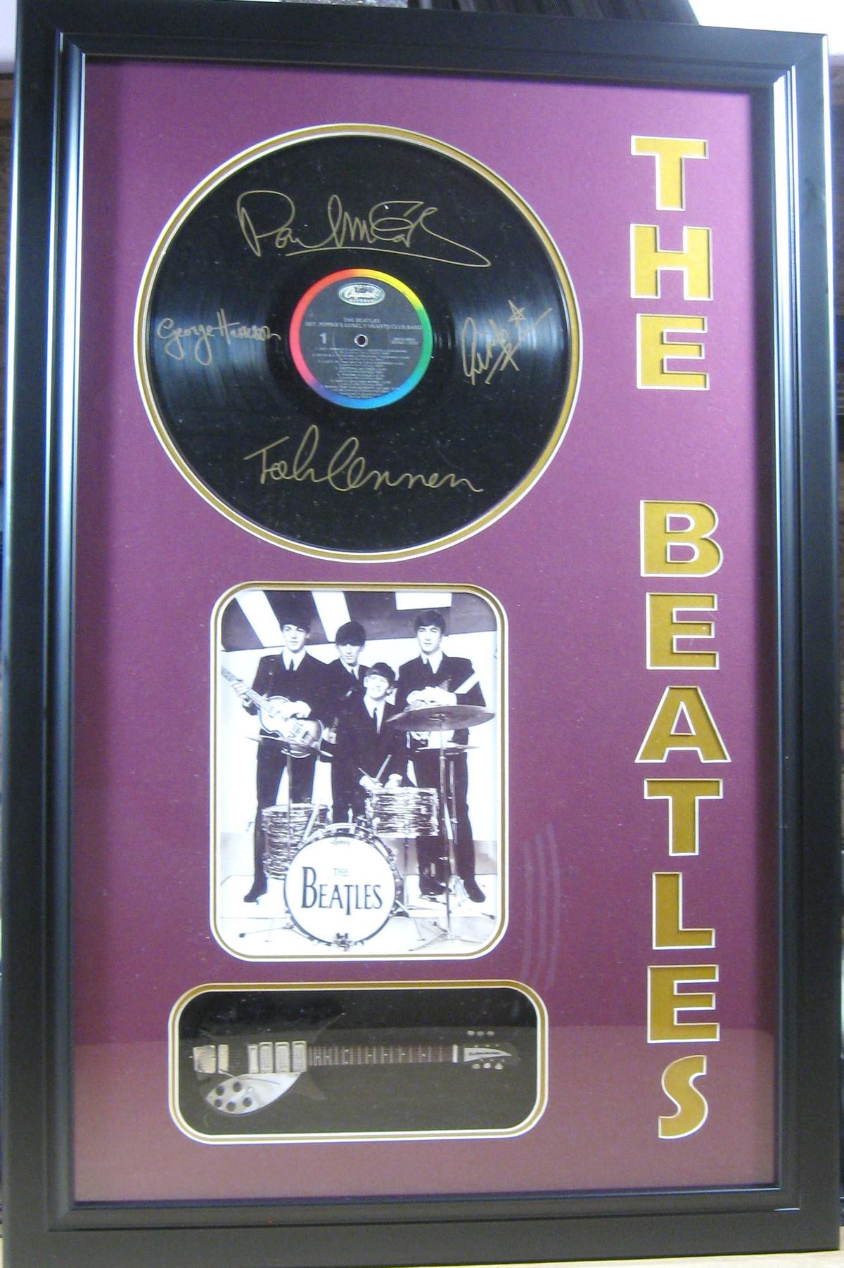 Beatles Engraved Vinyl & Guitar - Plate Signatures
