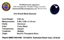 APP: 0.7k 0.92CT Round Cut Black Diamond Gemstone