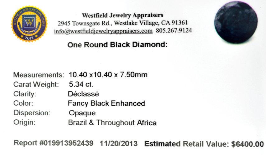 APP: 6.4k 5.34CT Round Cut Rare Black Diamond Gemstone