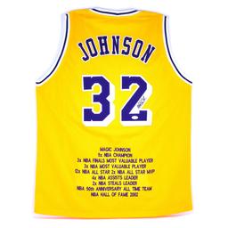 Very Rare Magic Johnson Signed Lakers Career Highlight Start Jersey Authenticated By JSA