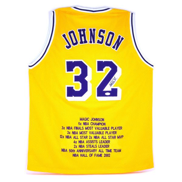 Very Rare Magic Johnson Signed Lakers Career Highlight Start Jersey Authenticated By JSA