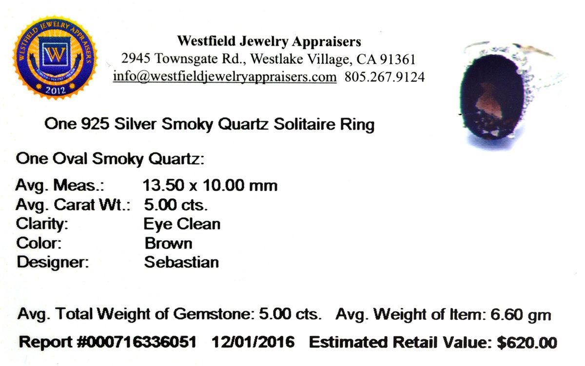 APP: 0.6k Fine Jewelry Designer Sebastian, 5.00CT Oval Cut Smoky Quartz And Sterling Silver Ring