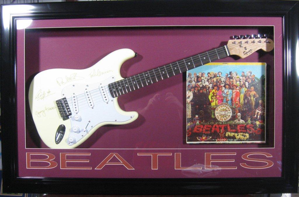 Beatles Laser Engraved Guitar - Plate Signatures