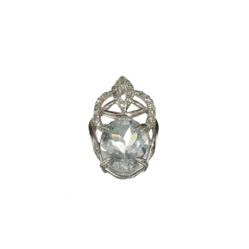 APP: 1k Fine Jewerly 2.00CT Oval Cut Aquamarine And White Sapphire Sterling Silver Pendant