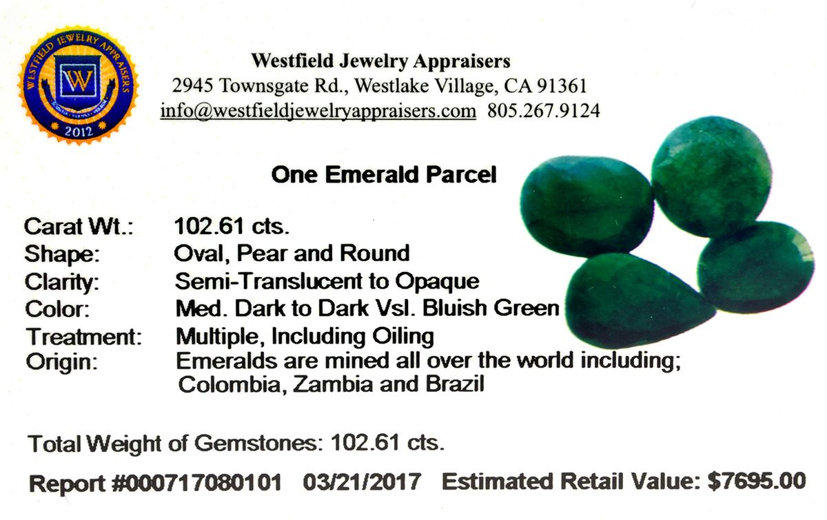 APP: 7.7k 102.61CT Pear/Round Cut Green Emeral Parcel- Great Investment-
