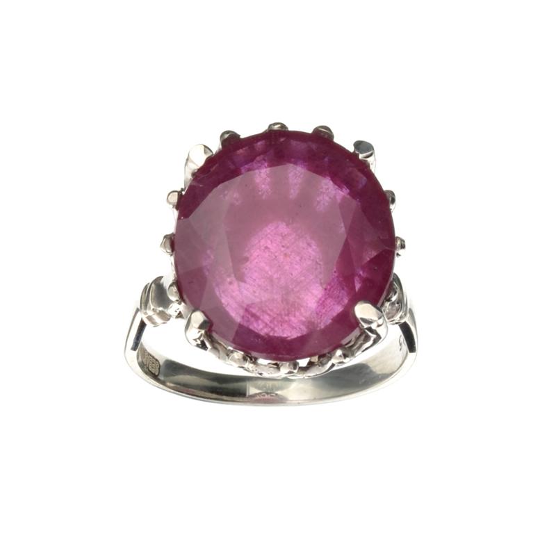 Fine Jewelry Designer Sebastian 12.80CT Oval Cut Ruby And Platinum Over Sterling Silver Ring