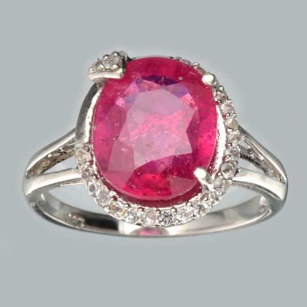 APP: 2.5k 4.26CT Ruby And Colorless Topaz Platinum Over Sterling Silver Ring