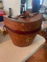 leather hat box with top hat