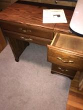 sewing machine cabinet with brothers sewing machine & thread upstairs