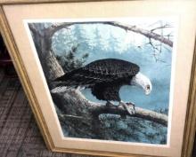Framed signed /numbered bald Eagle and rainbow trout by Gijsbert von Frankenhuyzen 23 in x28 in
