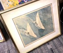 Roy Wright, Framed signed sailboats picture 31 in x 28 in