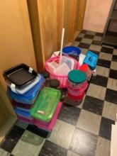 large lot of storage containers in basement
