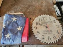 American Flag and Sears shop clock.