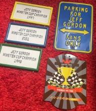 parking for Jeff Gordon fans only metal sign plus miscellaneous signs in basement