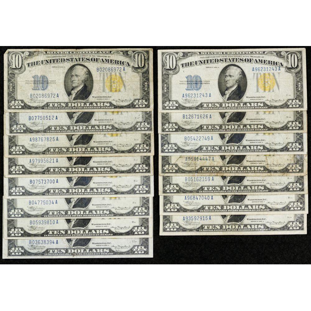 1934-A $10 'North African' Silver Certificate Assortment VG-VF