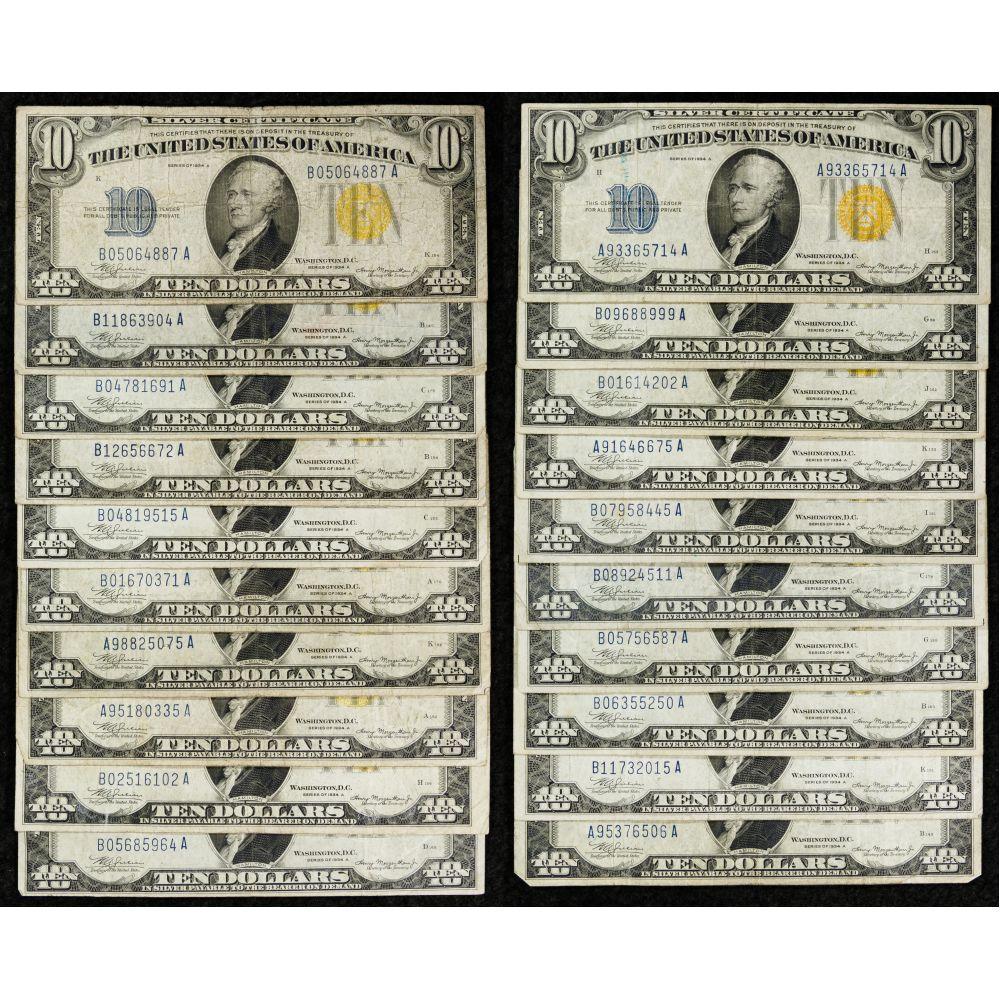 1934-A $10 'North African' Silver Certificate Assortment F-VF