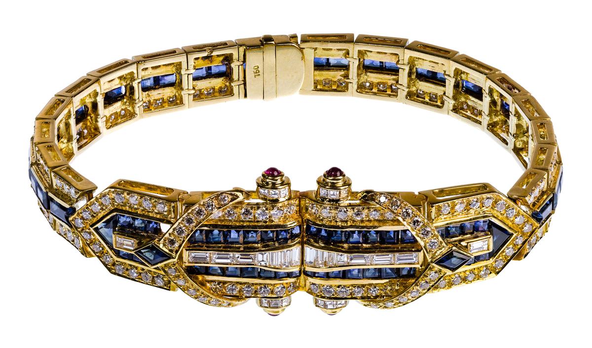 18k Yellow Gold, Sapphire and Diamond Bracelet