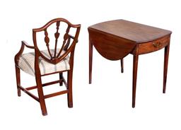 Hepplewhite Mahogany Pembroke Table and Armchair