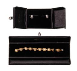Judith Ripka 18k Gold and Diamond Bracelet and Pierced Earrings