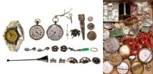 Gold, Sterling Silver and Costume Jewelry, Wristwatch and Pocket Watch Assortment
