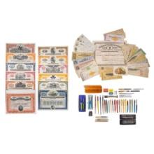Pen, Bank Check and Stock Certificate Assortment