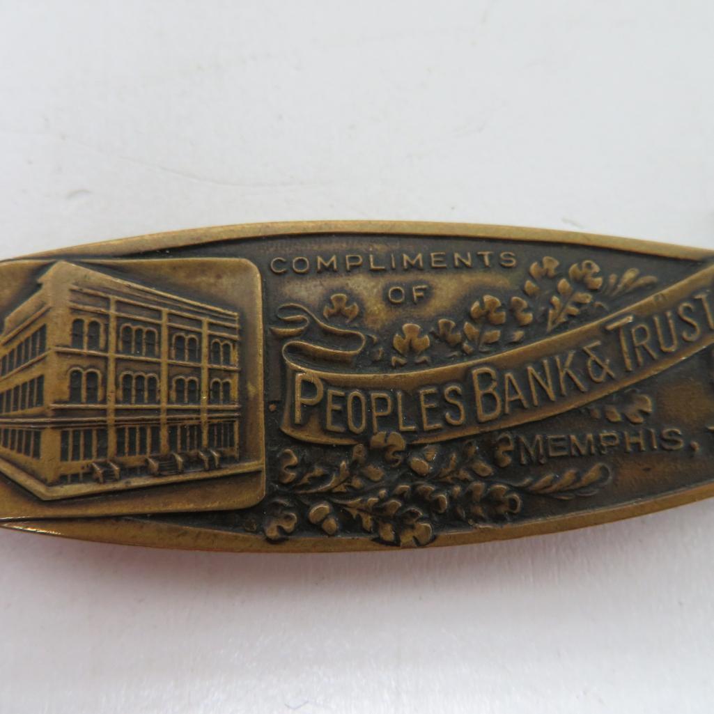 Peoples Bank and Trust Co. Memphis, Tenn bronze letter opener