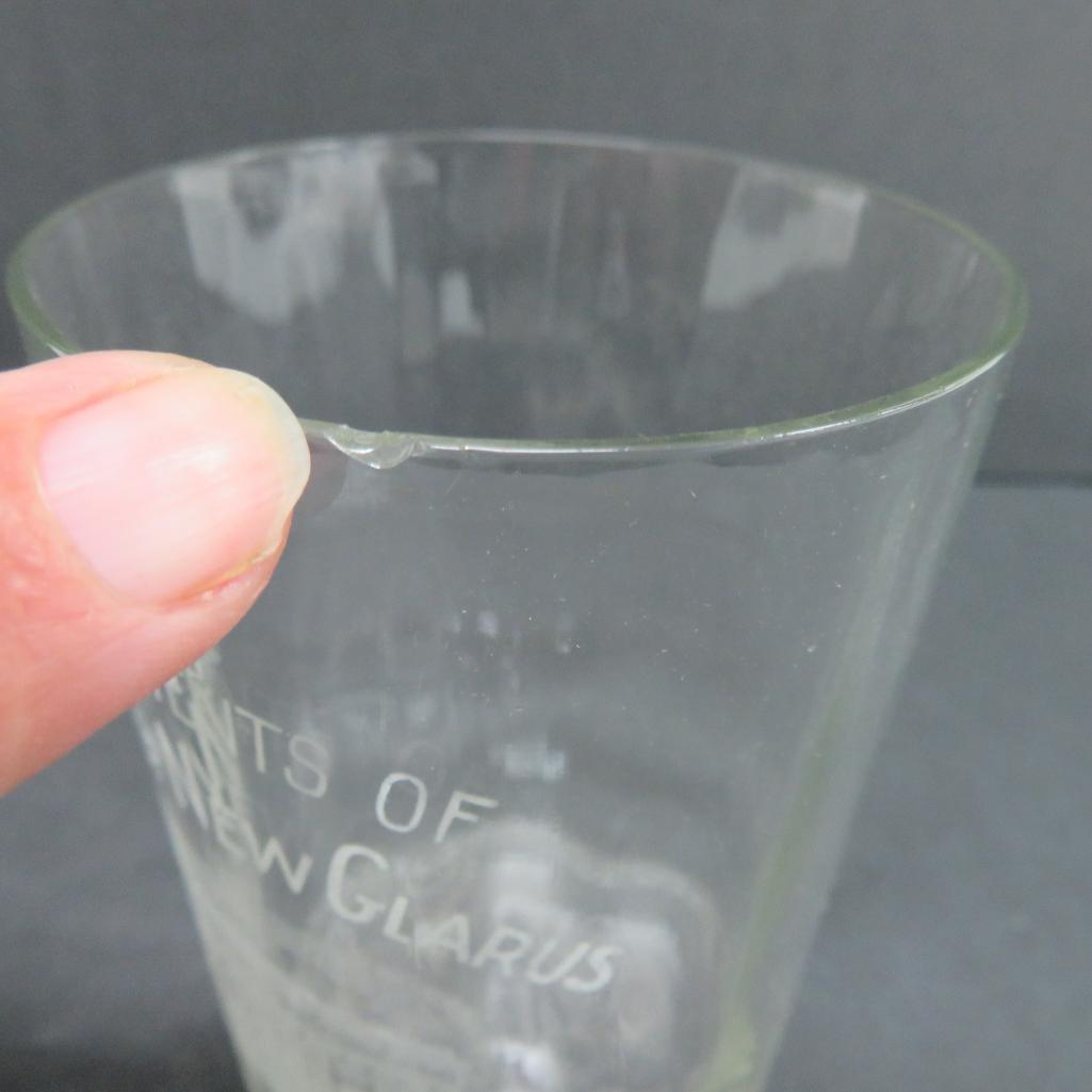 Advertising glass from Bank of New Glarus, New Glarus, Wis.