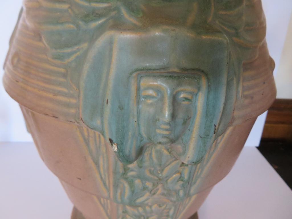 McCoy Art pottery Sphinx Egyptian Sand Jar, unusual color