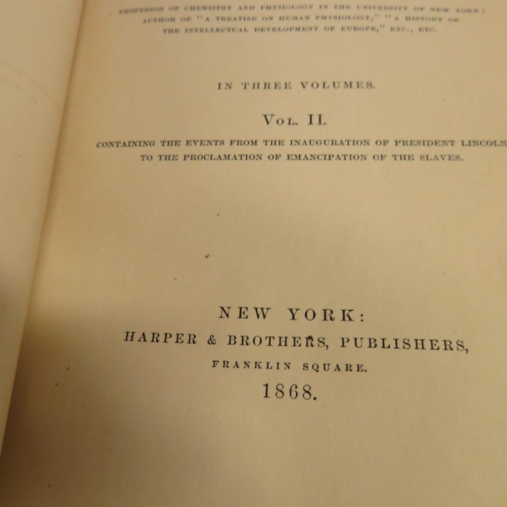 1870 Civil War in America by John W Draper Three Volumes
