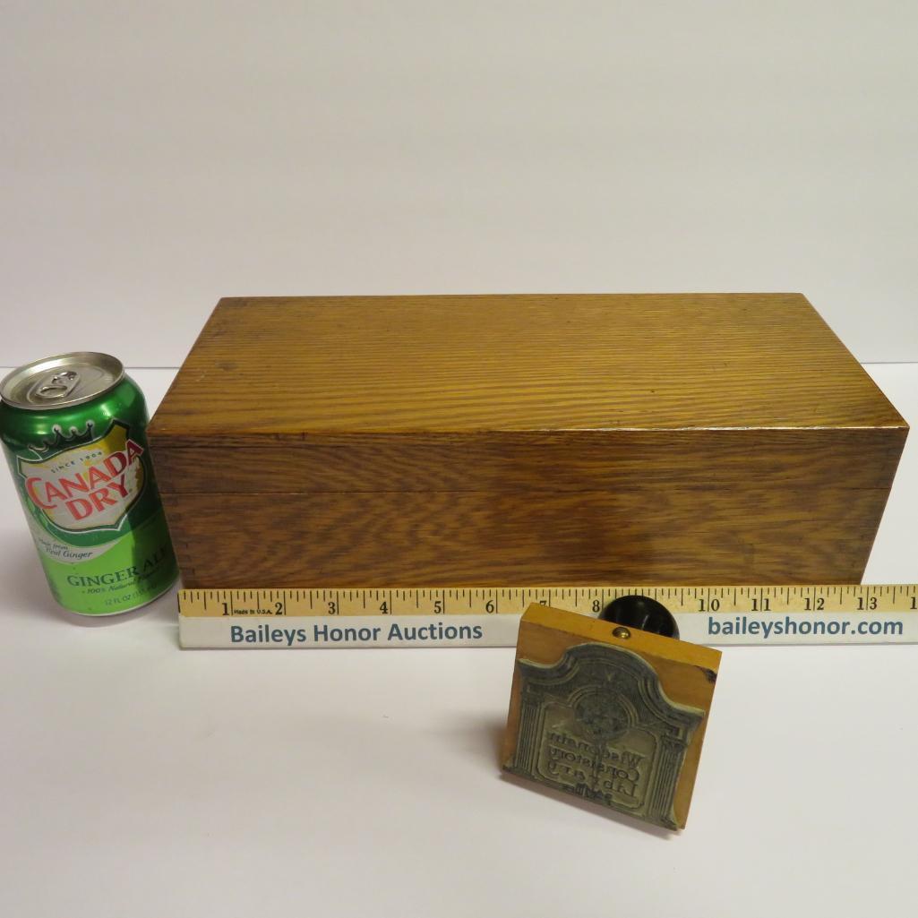Wooden Card File box and Wisconsin Consistory Library Stamp