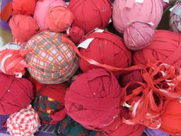 24 Farmhouse Rag Balls, reds and pattern, 2 1/2" to 5 1/2" diameter