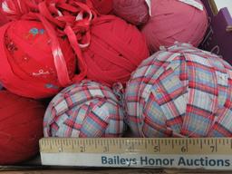 24 Farmhouse Rag Balls, reds and pattern, 2 1/2" to 5 1/2" diameter