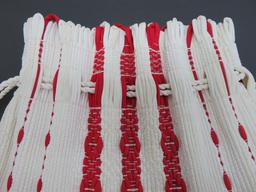 Woven Rag Rug Purse, red and white, 10" x 12", drawstring