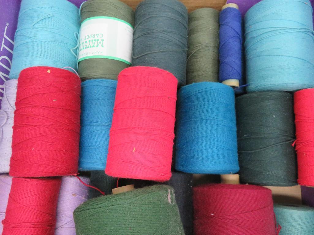 31 Spools of carpet warp, assorted colors, 4" and 6"