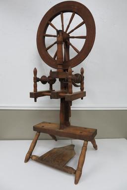 Connecticut Double Flyer Spinning Wheel, c 1810-1830, 43" tall, 18" diameter wheel