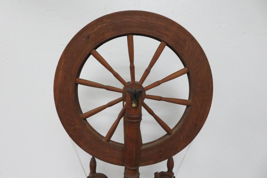 Connecticut Double Flyer Spinning Wheel, c 1810-1830, 43" tall, 18" diameter wheel