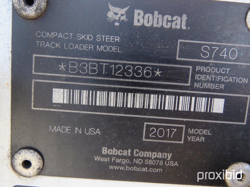 2017 Bobcat S740 Skid Steer s/n B3BT12336: C/A Missing Door 1982 hrs