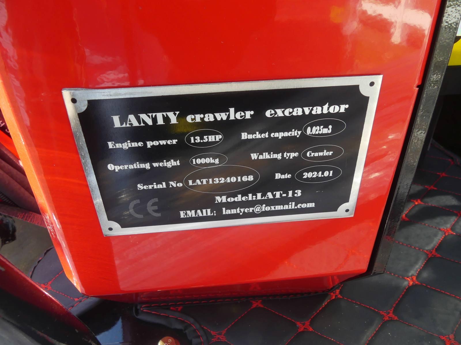 Unused 2024 Lanty LAT13 Mini Excavator, s/n LAT13240168: Rubber Tracks, 16"