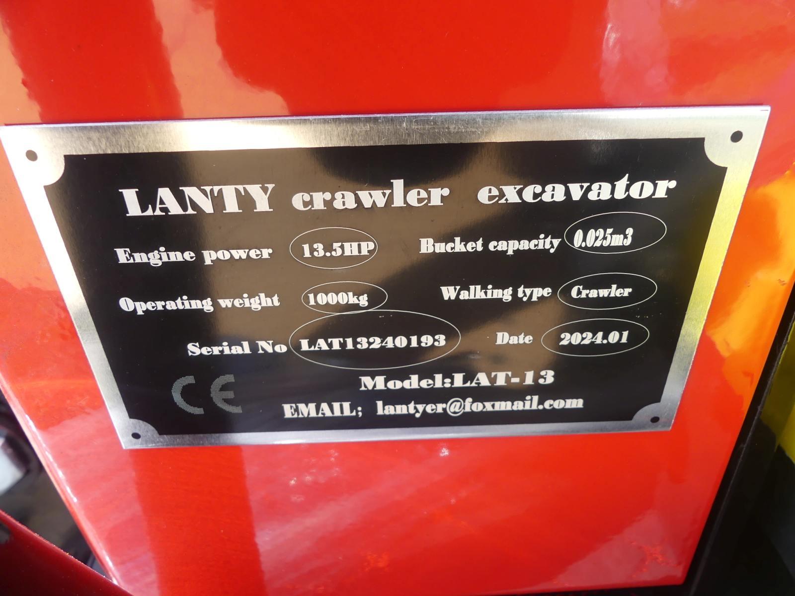 Unused 2024 Lanty LAT13 Mini Excavator, s/n LAT13240193: Rubber Tracks, 16"