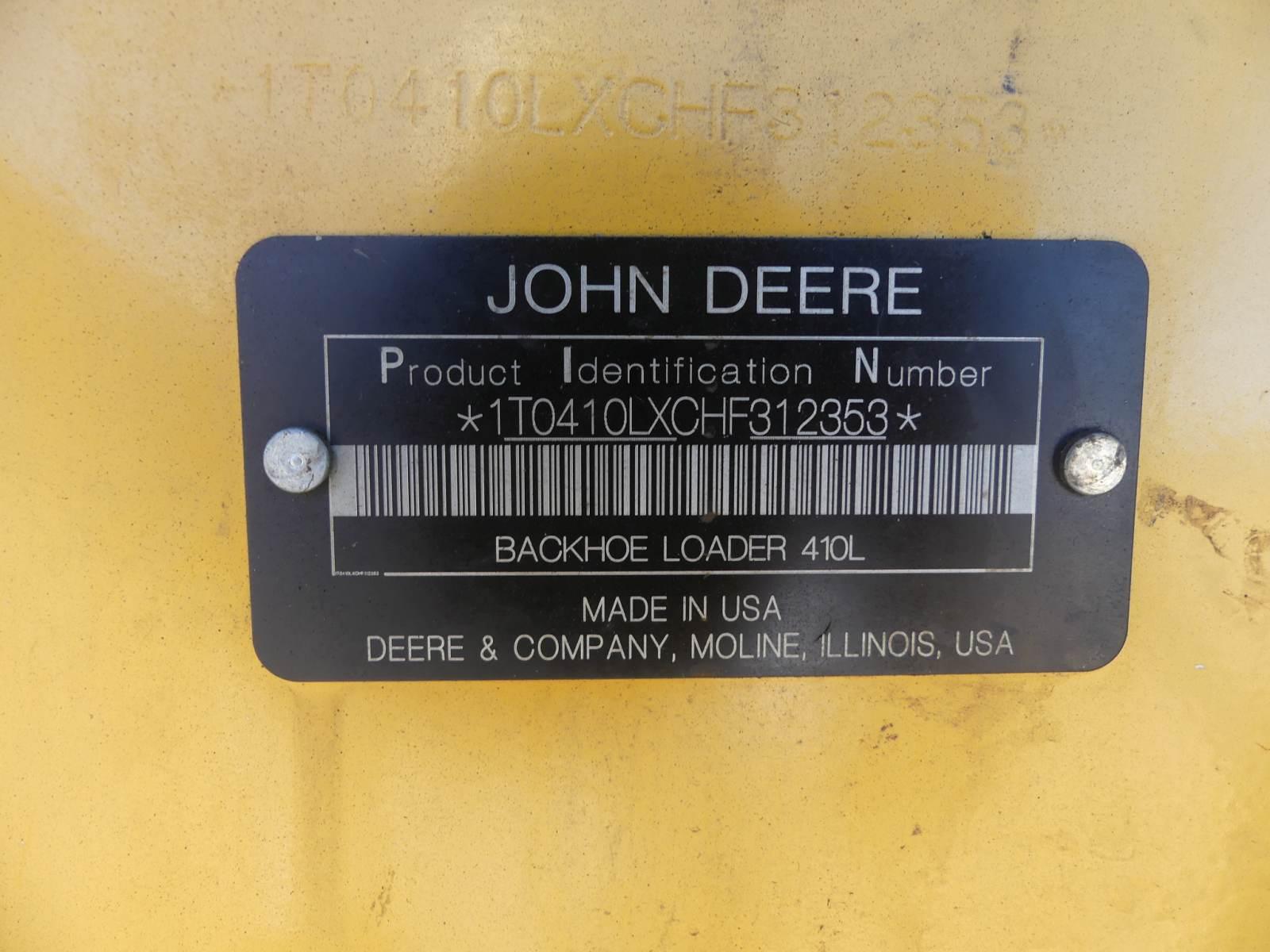 2017 John Deere 410L 4WD Extendahoe, s/n 1T0410LXLHF312353: C/A, Quick Atta