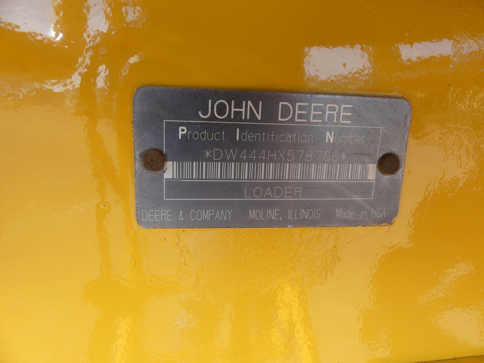 2001 John Deere 444H Rubber-tired Loader, s/n DW444HX578766: C/A, Heat, 4-i