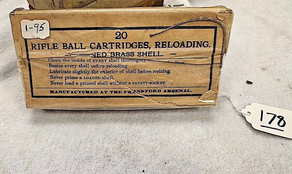 (20) RIFLE BALL CATRIDGES TINNED BRASSED SHELL FRANKFORD ARSENAL 45 CAL