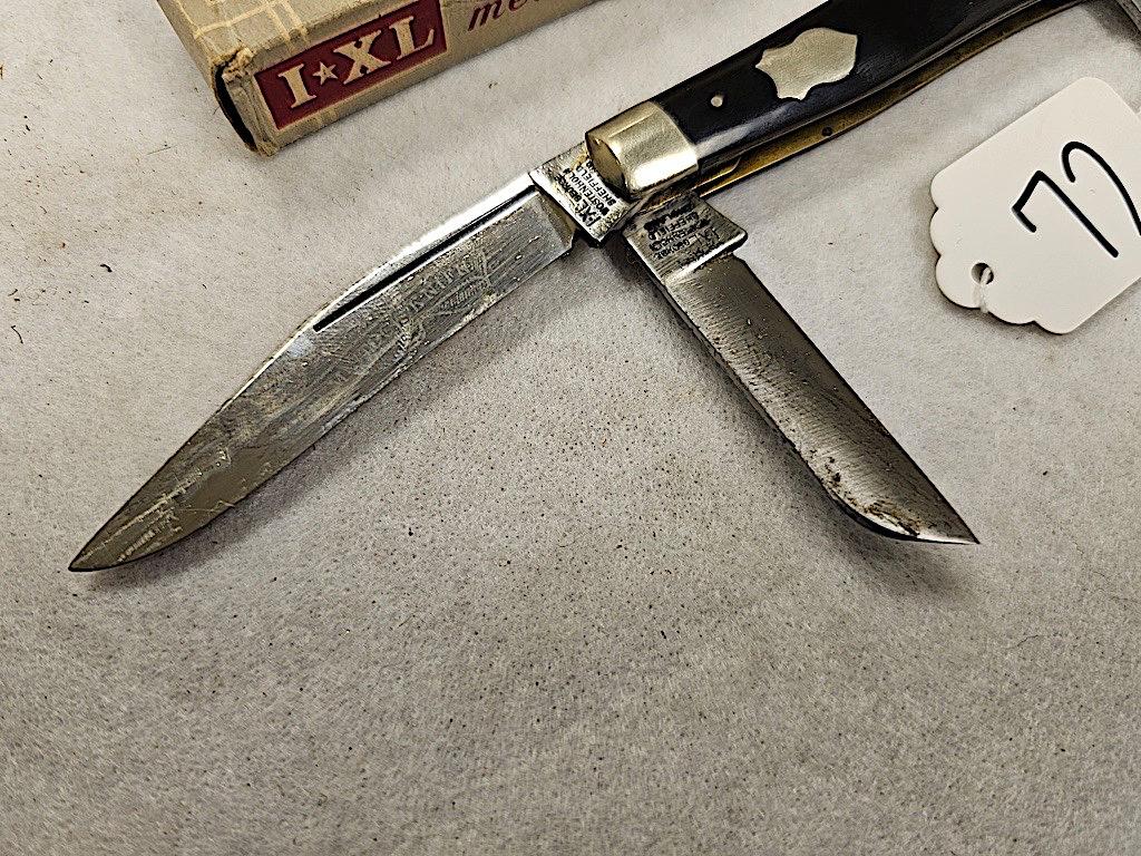 IXL SHEFFIELD ENGLAND 3 BLADE BLACK HANDLED POCKET KNIFE IN ORIGINAL BOX