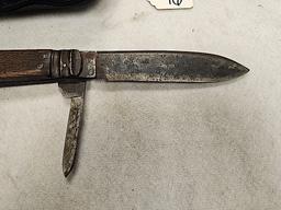 JOSEPH H LAW SHEFFIELD ENGLAND LARGE WOODEN HANDLED 2 BLADE POCKET KNIFE IN